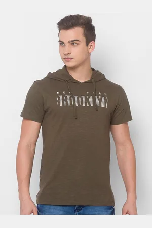 Globus Men Olive Green Typography Applique T-shirt
