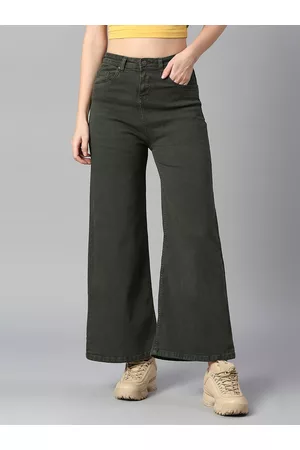High Star Women Green Wide Leg High-Rise Stretchable Jeans