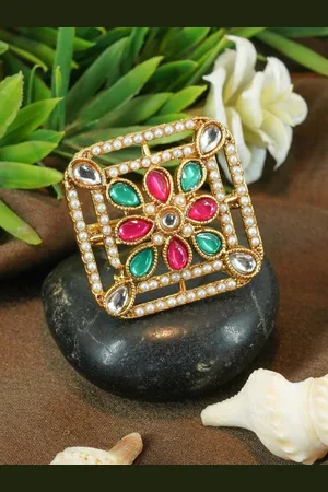 GRIIHAM Gold-Plated Flower Shaped AD Studded Copper Finger Ring