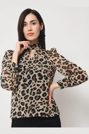 CHARMGAL Animal Print Choker Neck Georgette Top