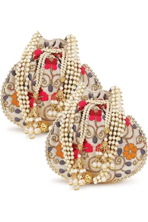 Anekaant Set of 2 Floral Embroidered Potli Clutches