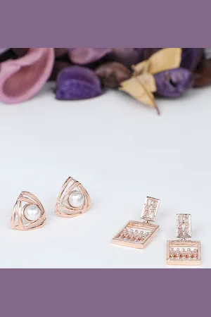 Ami Rose Gold Set of 2 Contemporary Drop Earrings