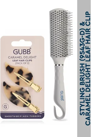 GUBB Set of Styling Hair Brush - 9543G-D & 2 Caramel Coloured Delight Leaf Hair Clips