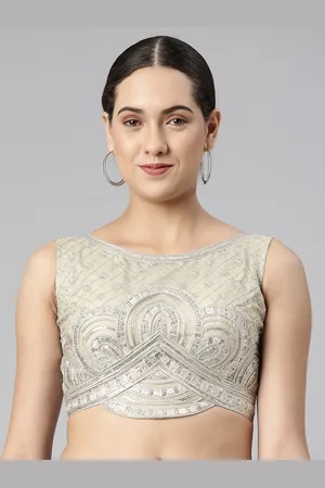 flaher Women Embroidered Net Padded Saree Blouse