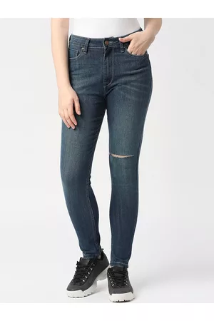 Pepe Jeans Women Blue Skinny Fit High-Rise Slash Knee Light Fade Cotton Jeans
