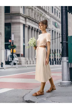 MANGO Women Off White Solid Cut-Outs A-Line Midi Dress