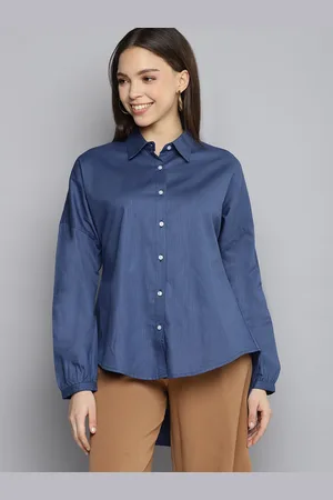 DENNISON Women Blue Oversized Puff Sleeves Casual Shirt