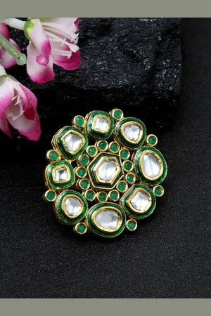 DUGRISTYLE Meena Gold-Plated Kundan-Studded Finger Ring