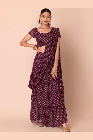 Buy Sleeveless Regular Ruffle Sarees for Women Online in India - Indya