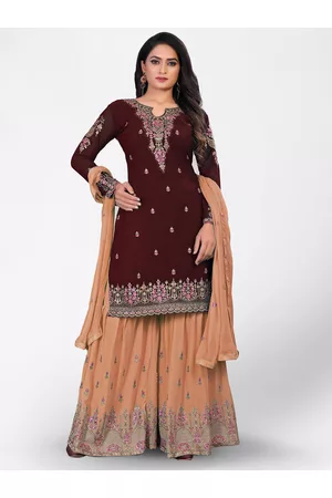 Divine International Trading Co Brown & Peach-Coloured Embroidered Unstitched Dress Material