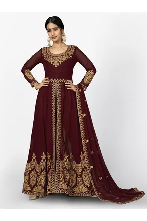Divine International Trading Co Maroon & Gold-Toned Embroidered Unstitched Dress Material