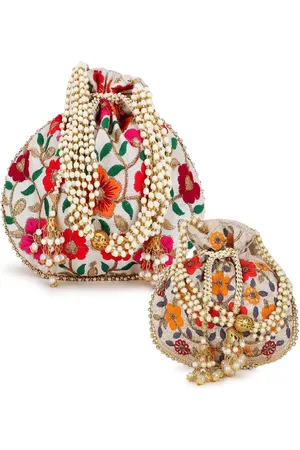 Anekaant Set of 2 Floral Embroidered Potli Clutches