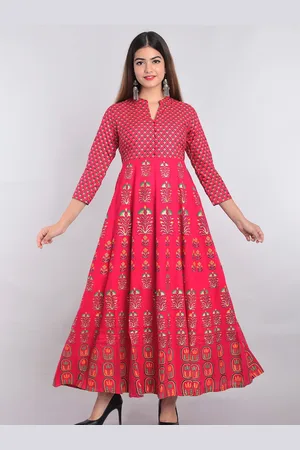 Metro Fashion Women Pink & Blue Ethnic Motifs Printed Floral Anarkali Kurta