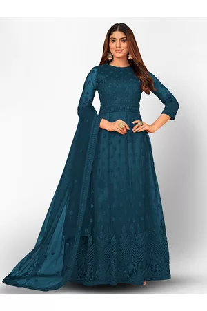 Divine International Trading Co Turquoise Blue Embroidered Unstitched Dress Material