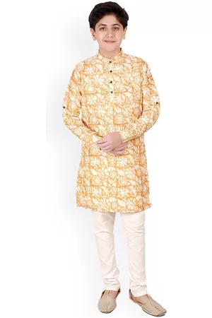 CAVIO Boys Floral Printed Kurta With Churidar
