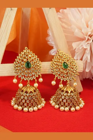 GRIIHAM Gold-Plated CZ Studded Jhumkas