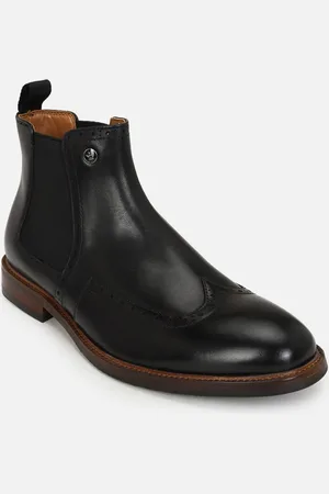 Louis Philippe Men Mid-Top Leather Chelsea Boots