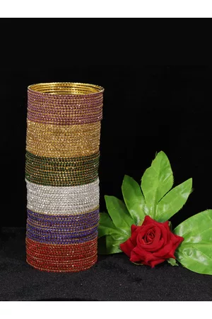 NMII Set of 6 Gold-Plated German Zircons Studded Antique Alloy Bangles