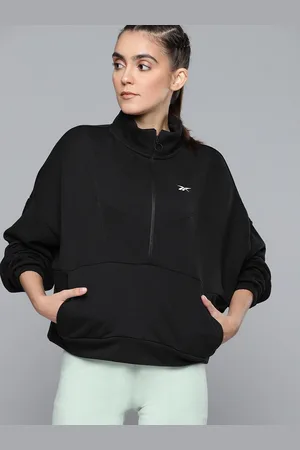 Reebok Women Black Solid Brand Logo Print Detail Sweatshirt