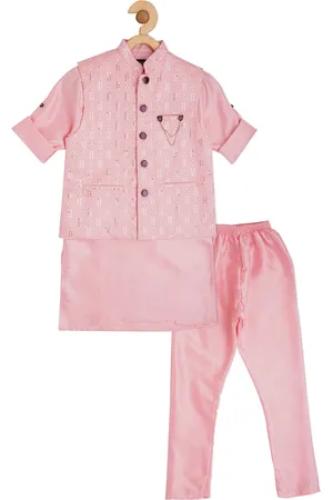 CAVIO Boys Floral Embroidered Layered Thread Work Kurta with Pyjamas With Nehru Jacket