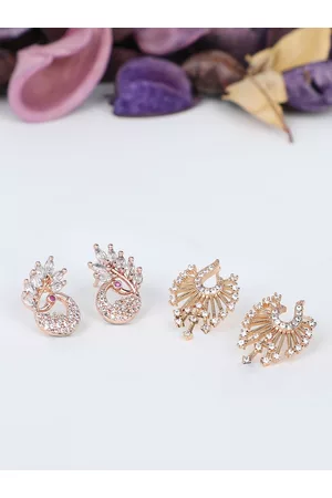 Ami Rose Gold Set of 2 Contemporary Stud Earrings