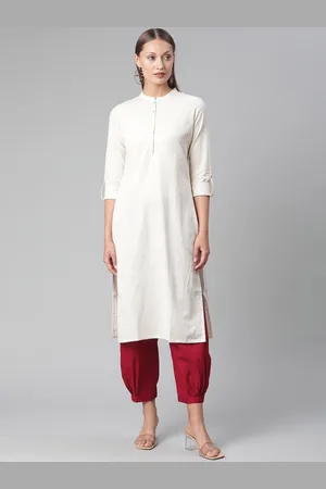 Divena World Women Mandarin Collar Thread Work Cotton Kurta