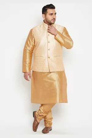 Vastramay Men Plus Size Kurta with Churidar & Nehru Jacket