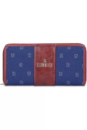 THE CLOWNFISH Aria Women Blue & Brown Floral Zip Around Wallet