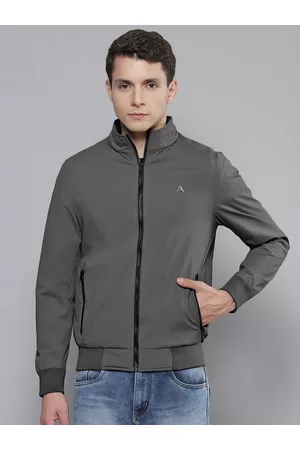 Fort Collins Men Charcoal Grey Solid Bomber Jacket