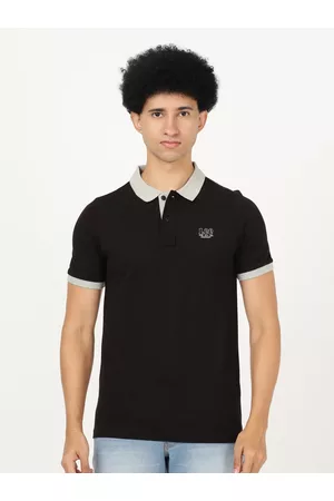Lee Men Black Polo Collar Slim Fit Cotton T-shirt