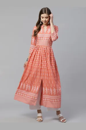 Divena World Women Ethnic Motifs Printed Pastels Anarkali Cotton Kurta