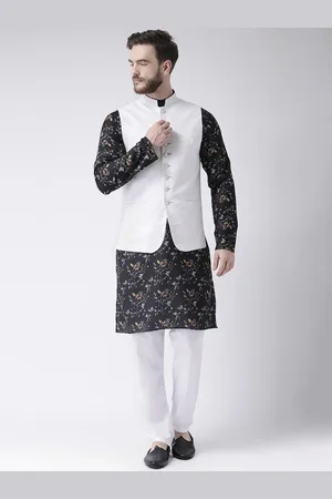 Hangup Men Printed Pure Cotton Kurta with Pyjamas & Nehru Jacket
