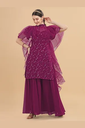 Ethnic Yard Purple Embroidered Semi-Stitched Dress Material