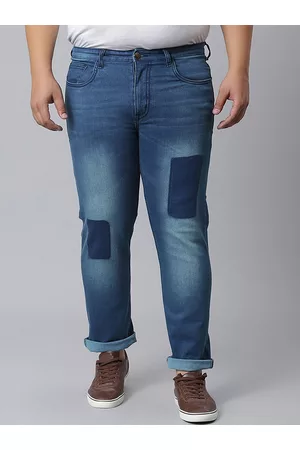 Instafab Men Plus Size Relaxed Fit Mildly Distressed Light Fade Cotton Jeans