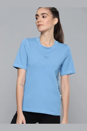 Reebok Women Blue Solid Training Tape Pack T-shirt