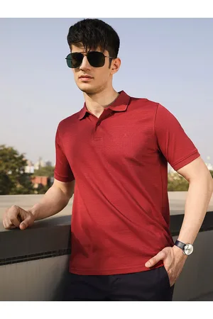 Louis Philippe Men Rust Red Printed Polo Collar Pure Cotton T-shirt