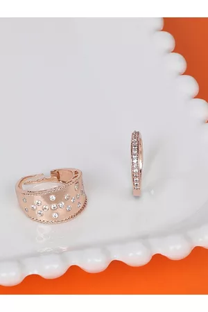 Ami Set Of 2 Rose Gold-Plated White CZ-Studded Contemporary Adjustable Finger Ring