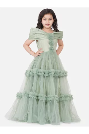 Bhama Green Embellished Net Maxi Dress
