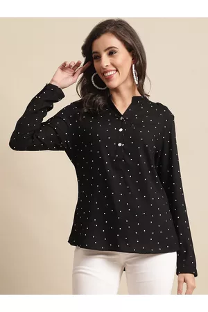 CANTABIL Print Mandarin Collar Shirt Style Top
