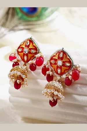 DUGRISTYLE Gold-Plated Kundan Classic Jhumkas Earrings