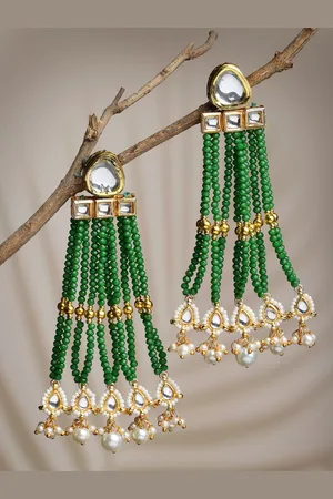 DUGRISTYLE Gold-Plated Kundan Classic Drop Earrings
