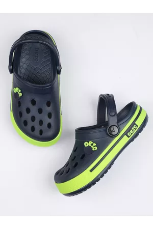 ABROS Shoes Unisex Kids Navy Blue & Green Rubber Clogs