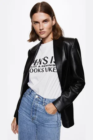 MANGO Women Printed Pure Cotton Drop-Shoulder Sleeves T-shirt