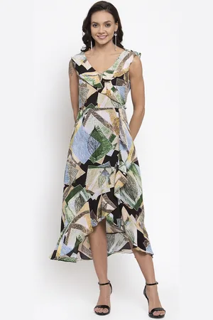 Gipsy Women Green & Blue Printed Wrap Dress
