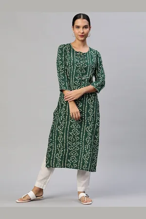 PIROH Women Green Bandhani Printed Straight Kurta