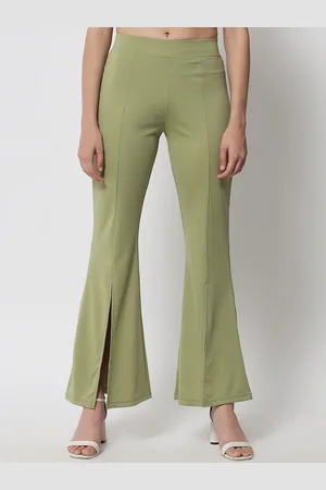 KOTTY Women Green Solid Relaxed Flared Bootcut Trousers
