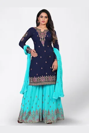 Divine International Trading Co Blue & Pink Embroidered Unstitched Dress Material