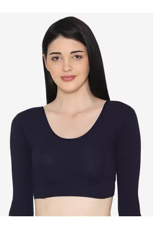 Vami Women Navy Blue Solid Stretchable Saree Blouse