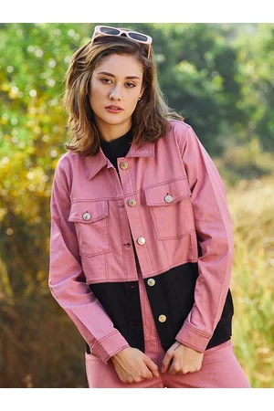 ATHENA Women Colourblocked Cotton Denim Jacket