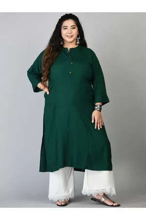 DesiNoor Women Plus Size Band Collar Straight Kurta